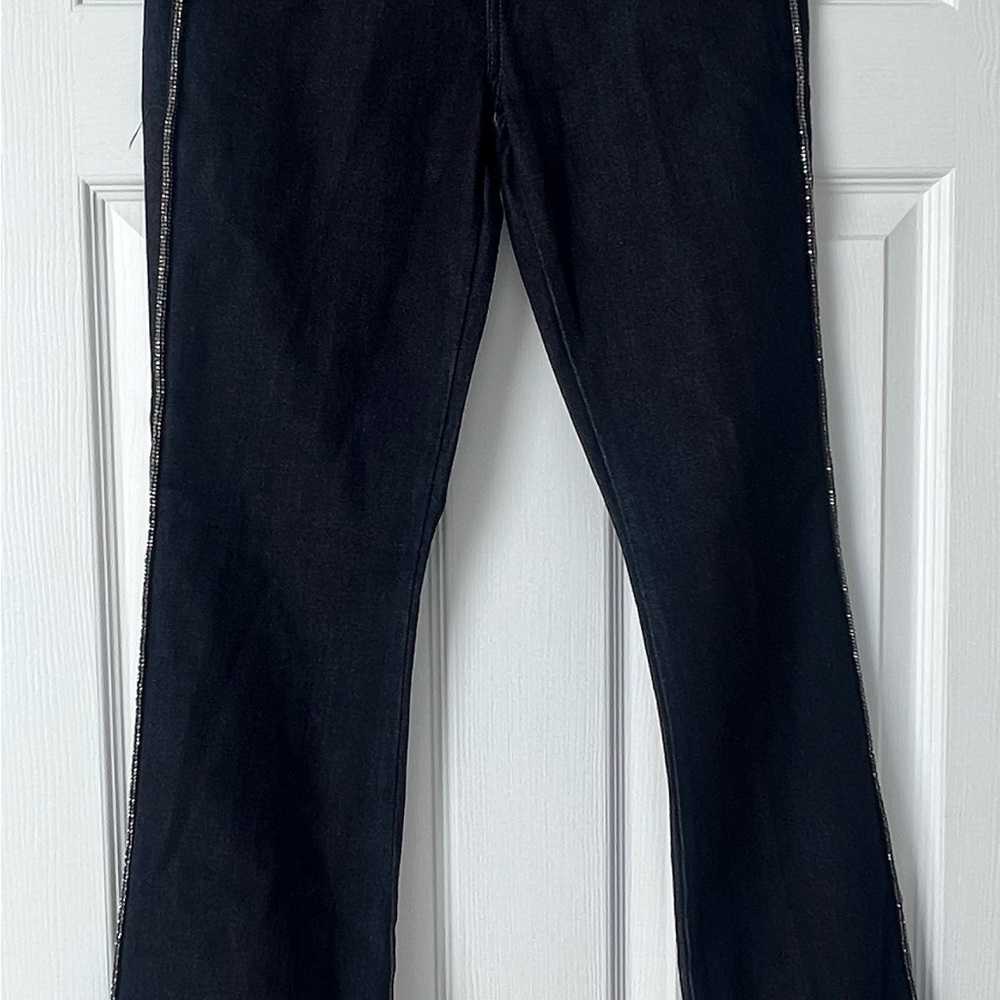 White House Black Market High-Rise skinny flare Jeans w/Rhinestone pinstripes - Picture 5 of 16